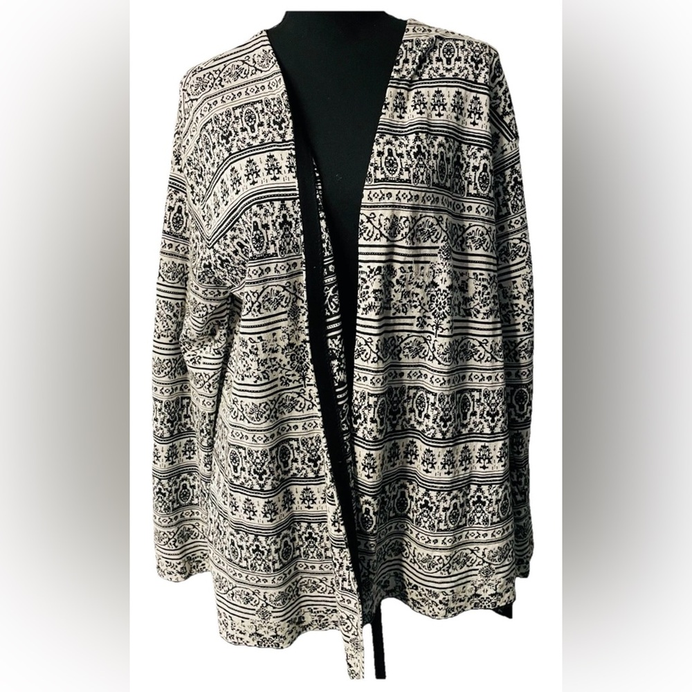 J. Jill Black White Damask Sweater Cardigan. Size Medium
